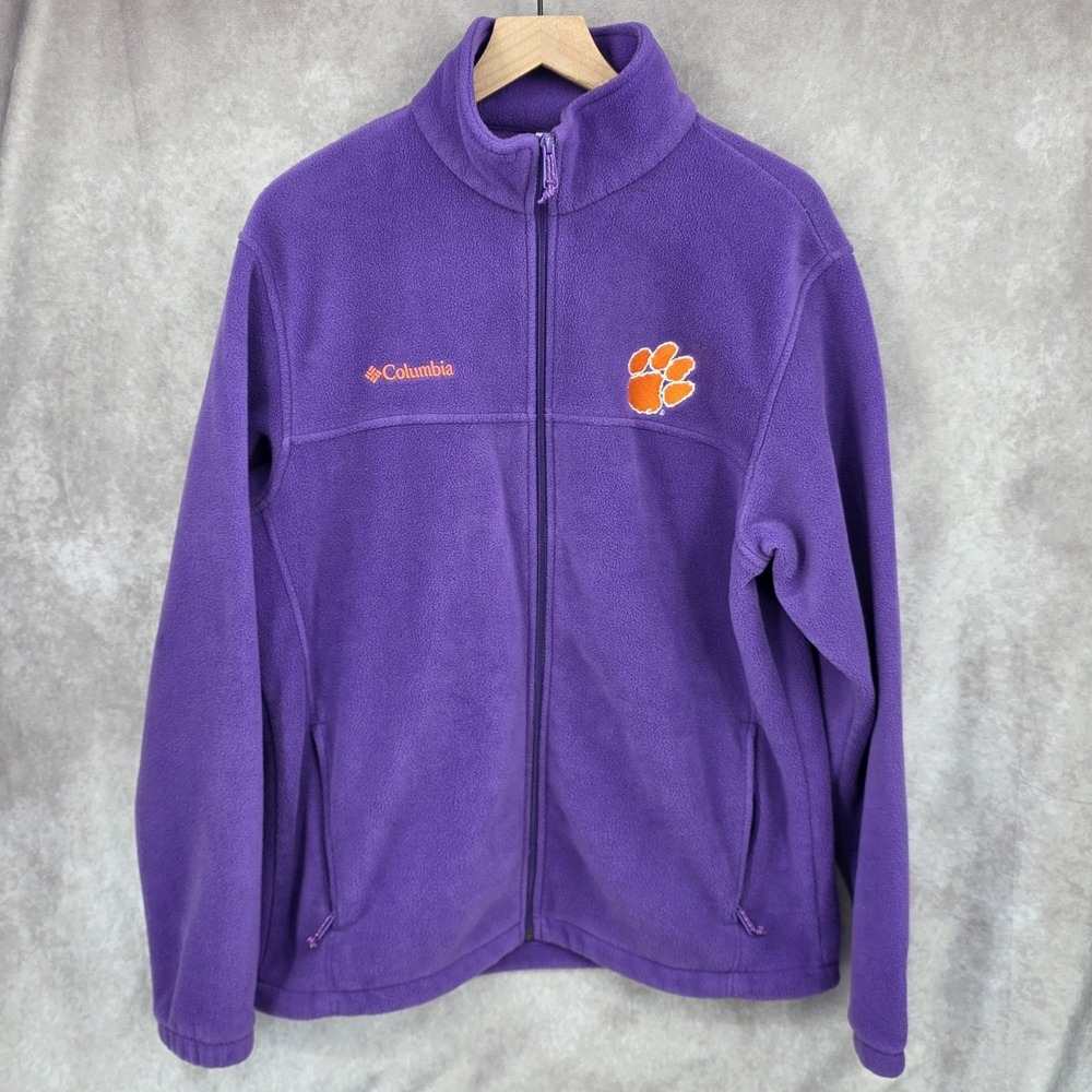 Clemson Tigers X Columbia Fleece Jacket Full Zip Fleece Mens Large Purple
